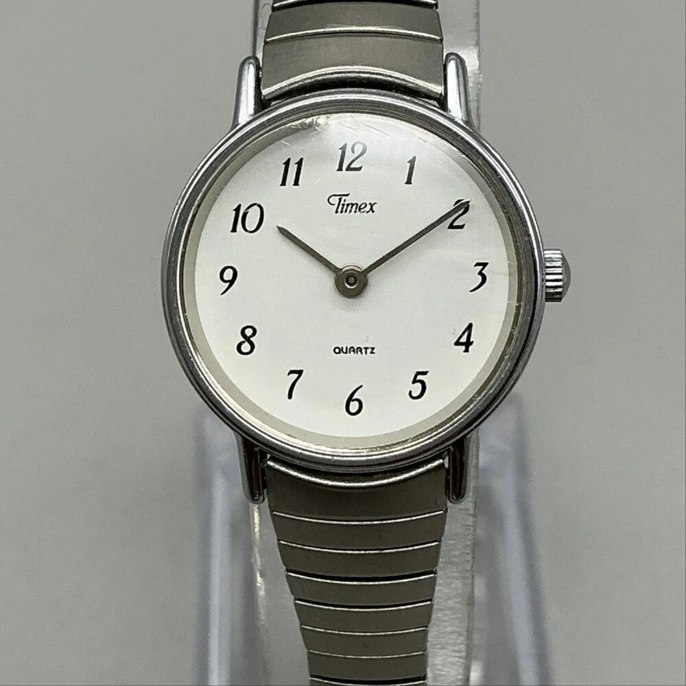 Timex Womens Watch 23mm White Dial Silver Tone Expansion Band New Battery
